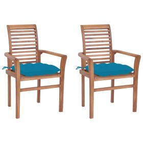 Dining Chairs 2 pcs with Light Blue Cushions Solid Teak Wood