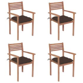 Patio Chairs 4 pcs with Taupe Cushions Solid Teak Wood