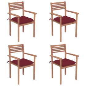 Patio Chairs 4 pcs with Wine Red Cushions Solid Teak Wood