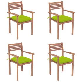 Patio Chairs 4 pcs with Bright Green Cushions Solid Teak Wood
