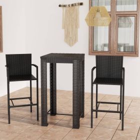 3 Piece Patio Bar Set with Armrest Poly Rattan Black