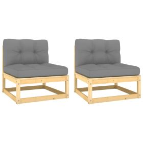 Patio Middle Sofas with Gray Cushions 2 pcs Solid Wood Pine