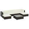 7 Piece Patio Lounge Set with Cushions Poly Rattan Brown