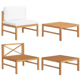 2 Piece Patio Lounge Set with Cream Cushions Teak Wood