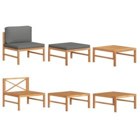 3 Piece Patio Lounge Set with Dark Gray Cushions Teak Wood