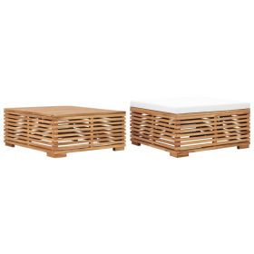 Patio Table and Footrest Set & Cream Cushion Solid Teak Wood