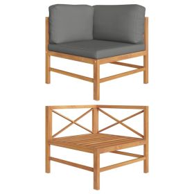 Corner Sofa with Dark Gray Cushions Solid Teak Wood