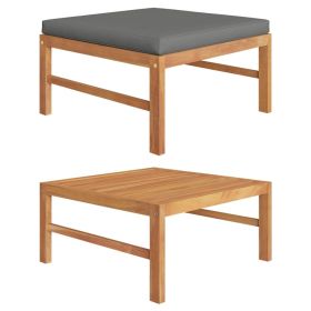 Footrest with Dark Gray Cushion Solid Teak Wood