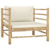 Patio Sofa with Cream White Cushions Bamboo