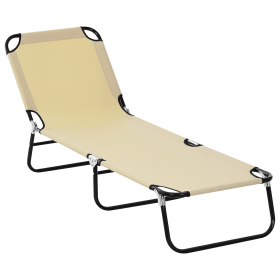Outsunny Folding Chaise Lounge Pool Chairs, Outdoor Sun Tanning Chairs with 5-Level Reclining Back, Steel Frame for Beach, Yard, Patio, Beige