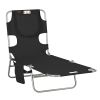 Outsunny Folding Outdoor Chaise Lounge Sun Tanning Chair with Face Cavity, Pillow, 5-level Adjustable for Beach, Pool, Black