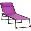 Outsunny Folding Chaise Lounge Pool Chair with 4-Position Reclining Back, Pillow, Breathable Mesh & Bungee Seat, Purple