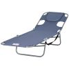 Outsunny Folding Outdoor Chaise Lounge Sun Tanning Chair with Face Cavity, Pillow, 5-level Adjustable for Beach, Pool, Gray