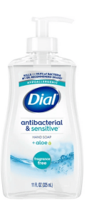 Dial Liquid Hand Soap, Antibacterial & Sensitive, Fragrance Free, 11 fl oz