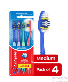 Colgate Extra Clean Flexible Grip Adult Manual Toothbrush, Medium, 4 Pack