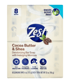 Zest Cocoa Butter & Shea Bar Soap, for All Skin Types, 4 oz, 8 Bars