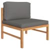 2 Piece Patio Lounge Set with Dark Gray Cushions Teak Wood