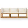 3-Seater Patio Sofa with Cushion Cream Solid Acacia Wood