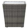 Tea Table Gray 16.3"x16.3"x16.9" Poly Rattan and Tempered Glass