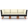 3-Seater Patio Sofa with Cushions Black Poly Rattan