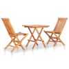 3 Piece Bistro Set with Black Cushions Solid Teak Wood