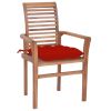 Dining Chairs 2 pcs with Red Cushions Solid Teak Wood