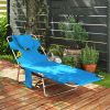 Outsunny Folding Outdoor Chaise Lounge Sun Tanning Chair with Face Cavity, Pillow, 5-level Adjustable for Beach, Pool, Light Blue