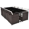 13 Piece Outdoor Dining Set with Cushions Poly Rattan Brown