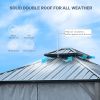 10x10ft Gazebo Double Roof Canopy with Netting and Curtains, Outdoor Gazebo 2-Tier Hardtop Galvanized Iron Aluminum Frame Garden Tent for Patio