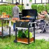 Outsunny Charcoal BBQ Grill, Outdoor Portable Cooker for Camping or Backyard Picnic, Barbecue Grill with Side Table, Bottom Storage Shelf