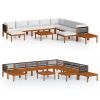 12 Piece Patio Lounge Set with Cushions Cream Solid Acacia Wood