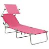 Folding Sun Lounger with Canopy Pink Aluminum