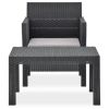 2 Piece Patio Lounge Set with Cushion PP Rattan Anthracite