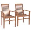 Dining Chairs 2 pcs with Green Cushions Solid Teak Wood