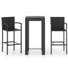 3 Piece Patio Bar Set with Armrest Poly Rattan Black