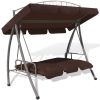 Outdoor Convertible Swing Bench with Canopy Patterned Arch Coffee