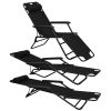 Folding Sun Lounger 2 pcs with Footrests Steel Black