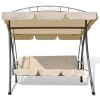 Outdoor Convertible Swing Bench with Canopy Patterned Arch Sand White