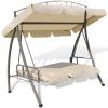 Outdoor Convertible Swing Bench with Canopy Patterned Arch Sand White
