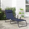 Outsunny Folding Chaise Lounge Pool Chair with 4-Position Reclining Back, Pillow, Breathable Mesh & Bungee Seat, Dark Blue