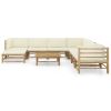 9 Piece Patio Lounge Set with Cream White Cushions Bamboo