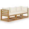 3-Seater Patio Sofa with Cushion Cream Solid Acacia Wood