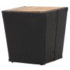 Tea Table Black 16.3"x16.3"x16.9" Poly Rattan and Solid Acacia Wood