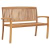 Stacking Patio Bench with Cushion 50.6'' Solid Teak Wood