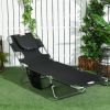 Outsunny Folding Outdoor Chaise Lounge Sun Tanning Chair with Face Cavity, Pillow, 5-level Adjustable for Beach, Pool, Black