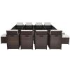 13 Piece Outdoor Dining Set with Cushions Poly Rattan Brown