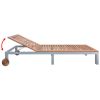 Sun Lounger with Wheels Solid Acacia Wood