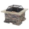 28" Concrete Wood Burning Outdoor Fire Pit Table with Lid - Stone Gray