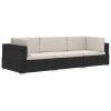 3 Piece Patio Sofa Set with Cushions Poly Rattan Black