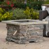 28" Concrete Wood Burning Outdoor Fire Pit Table with Lid - Stone Gray